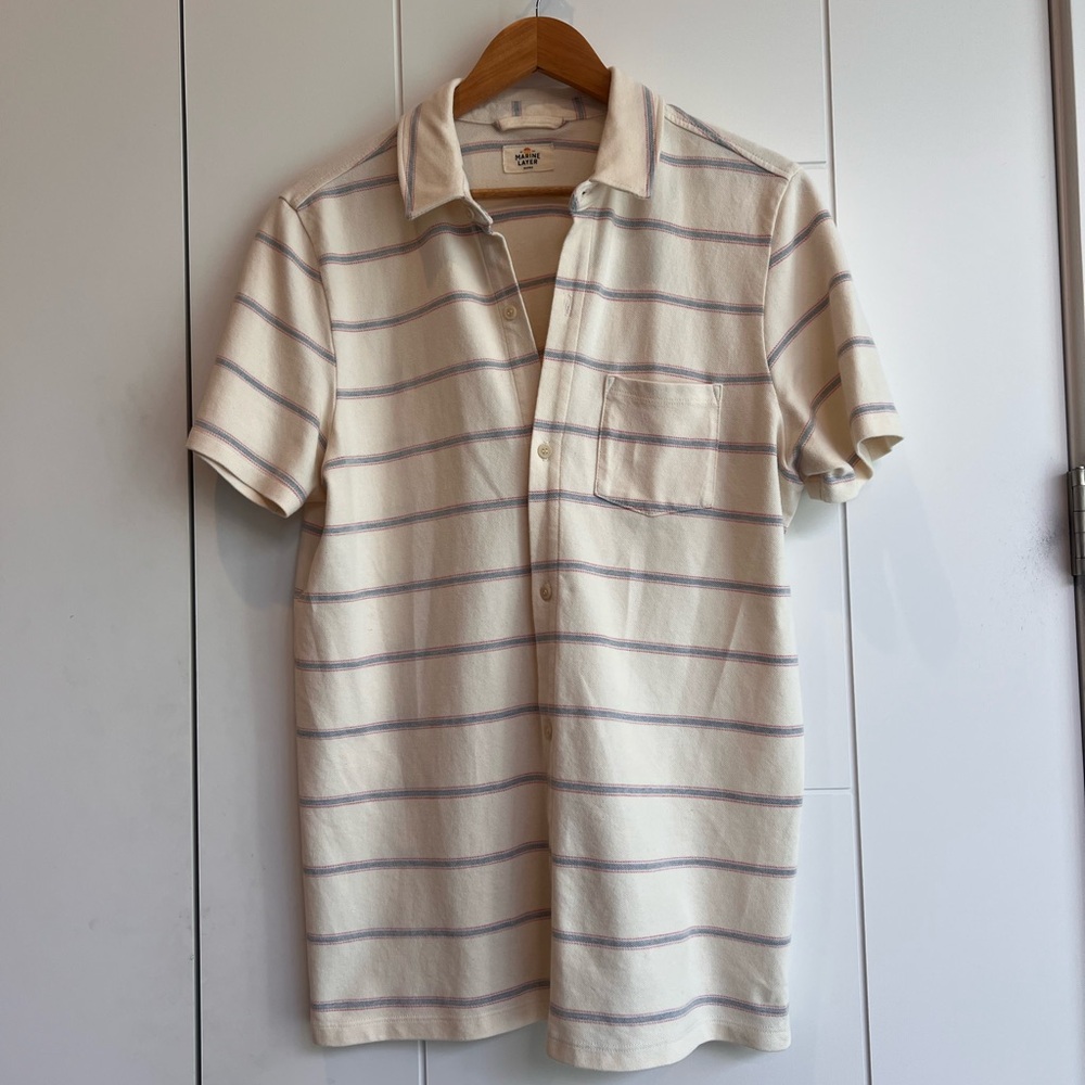 Marine Layer Cream and Purple Casual Button Down Shirt